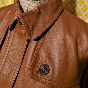 LEATHER JACKET tan button up SMALL